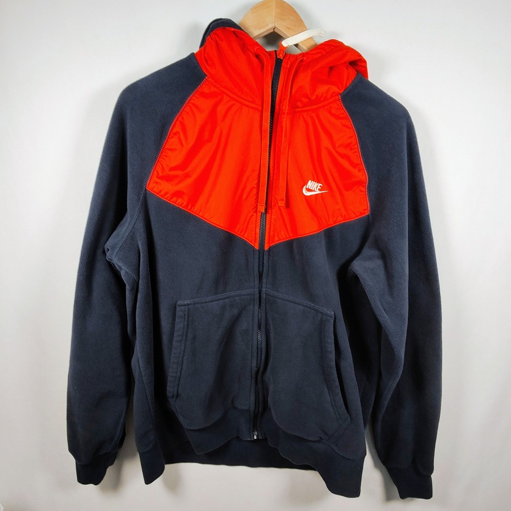 Nike Men's Windrunner Fleece Full Zip Hoodie Navy Blue Orange‎ Large Sportswear